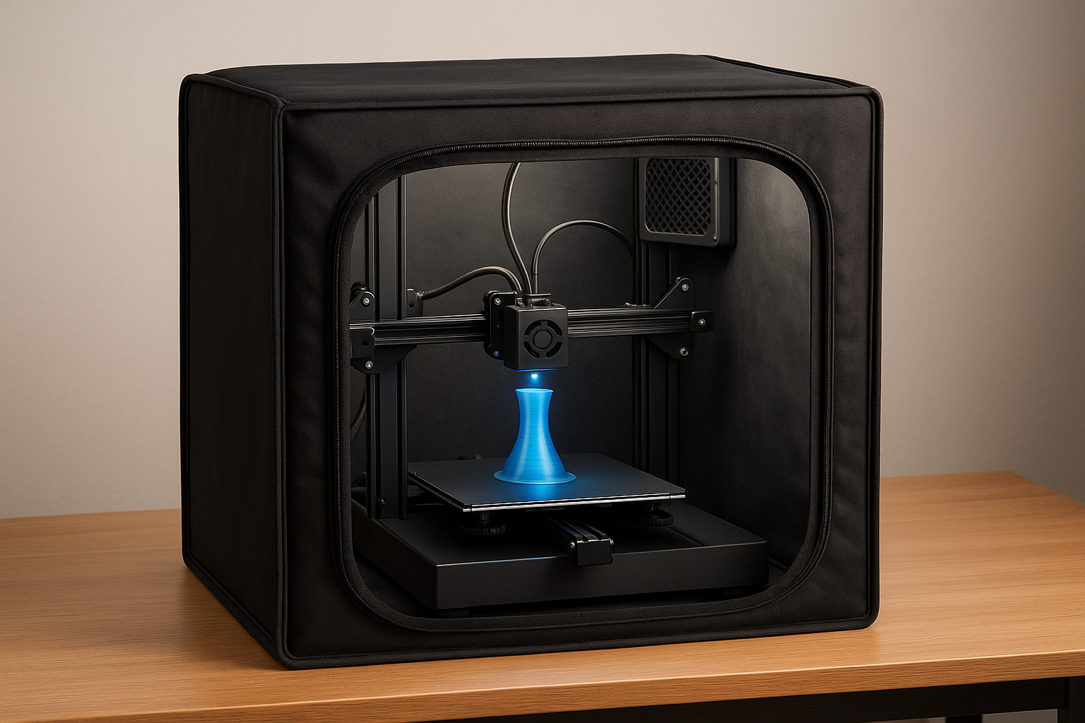 3D printer inside an enclosure with carbon filter