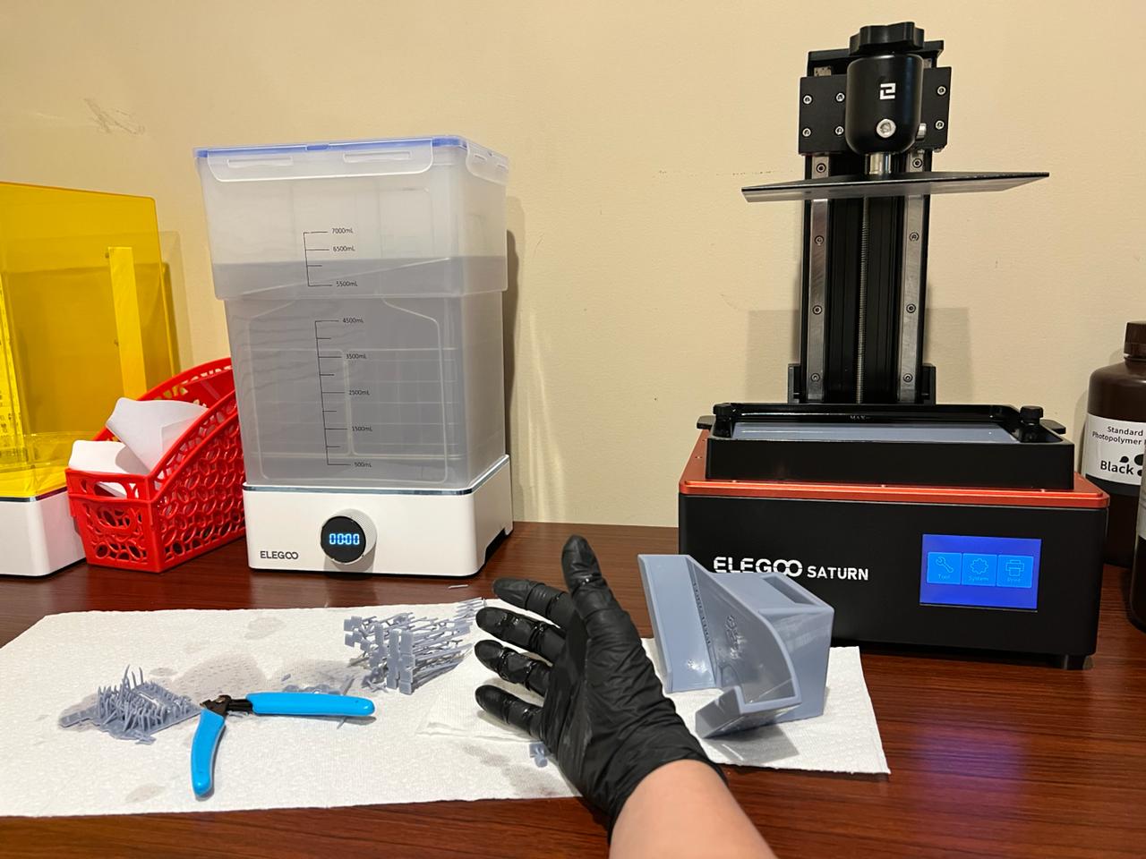 Resin printing safety setup with Elegoo Saturn and nitrile gloves